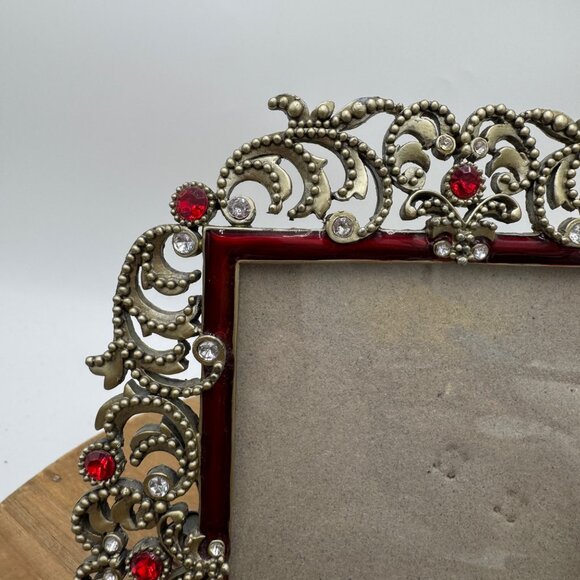Bejeweled vintage style picture frame gemstones red 3 x 5 - Picture 2 of 12